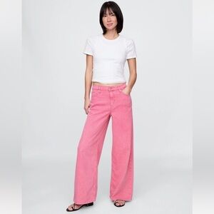 GAP pink cargo hi rise wide leg jeans baggy skater pants street style hip hop